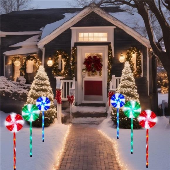 27" Set of 3 Lollipops Peppermint Stake Lights, Candy Cane Lights with 8 Modes - Picture 6 of 7
